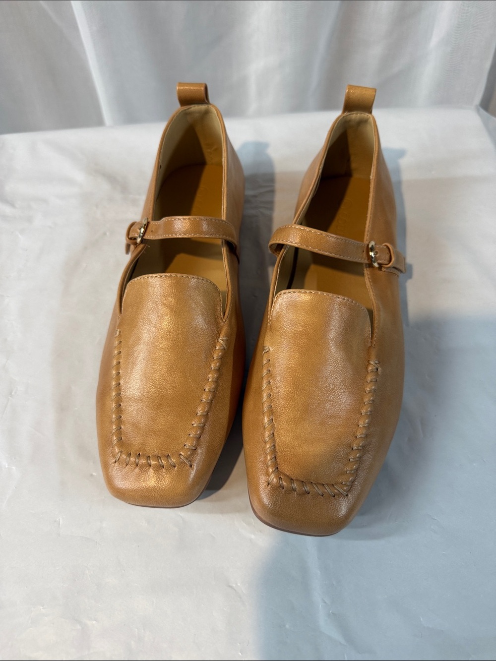 Womens Tan Leather Mary Jane Loafers🚌